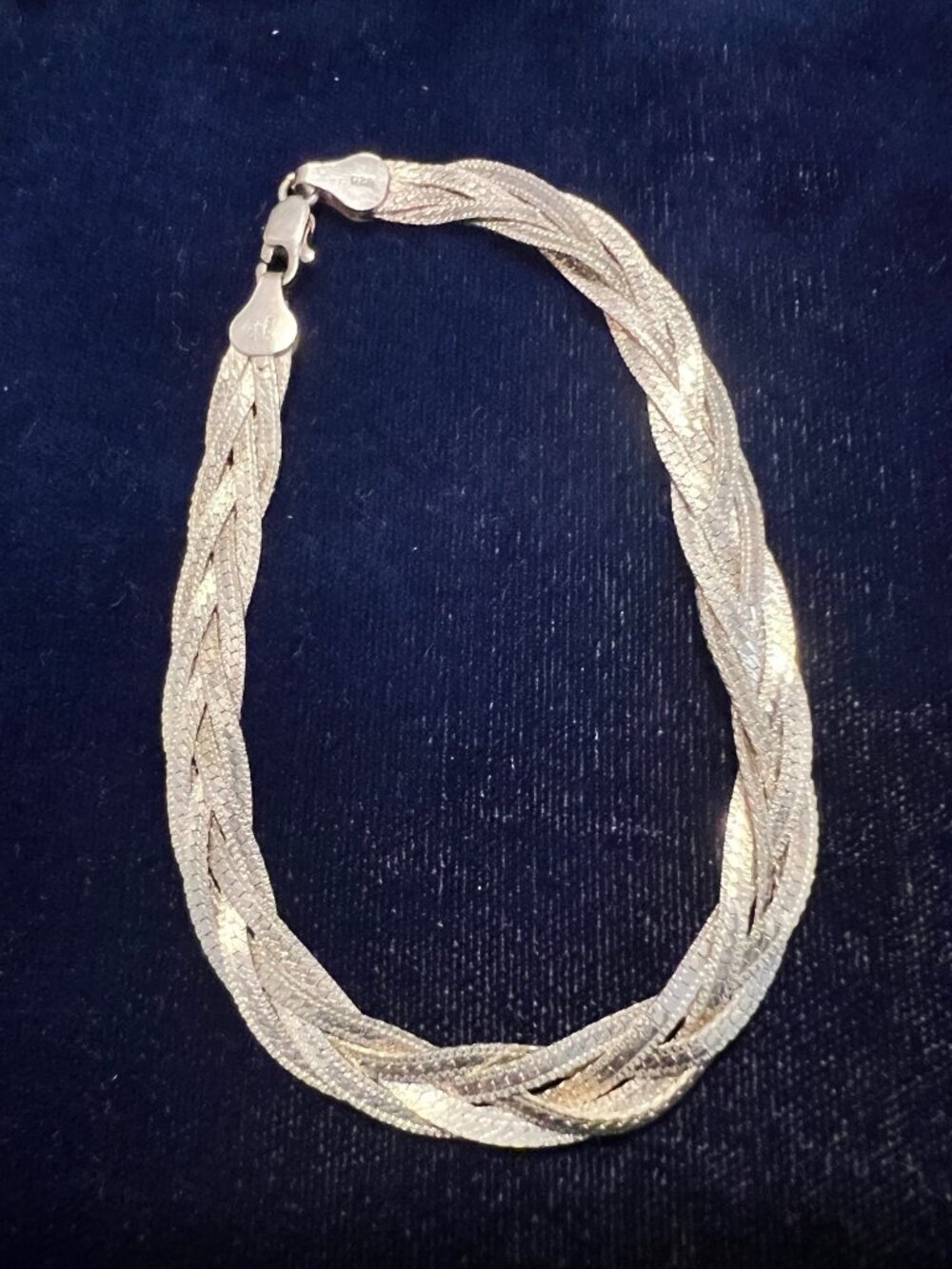 Sterling Silver Braided Herringbone Chain Bracelet 8" 7/8" 925 Multi-Strand